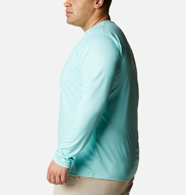 Men's Columbia PFG Terminal Tackle State Triangle Long Sleeve Sweatshirts Turquoise | Plus Size CA-PLA05